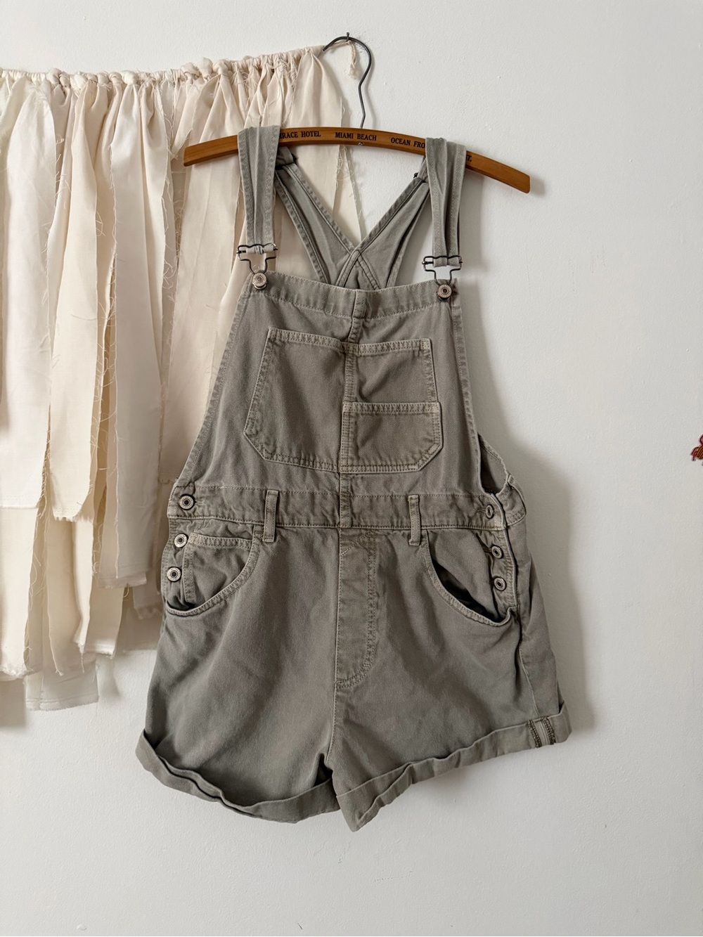 We The Free Olive Green Short Overalls - Light Grey